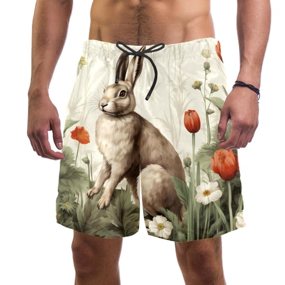 luoweisi Men's Beach Shorts Quick Dry Swim Trunks with Mesh Lining Rabbit S