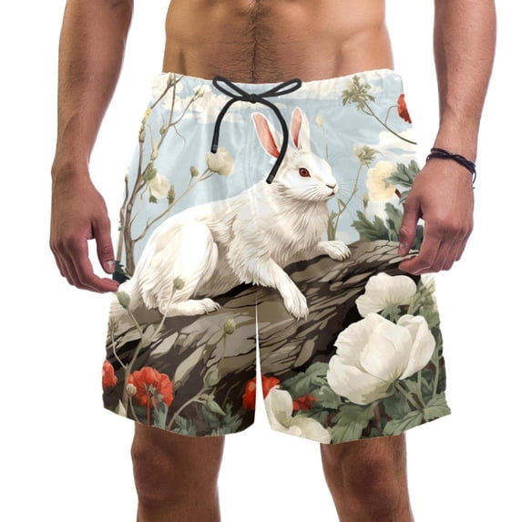 luoweisi Men's Beach Shorts Quick Dry Swim Trunks with Mesh Lining Rabbit S