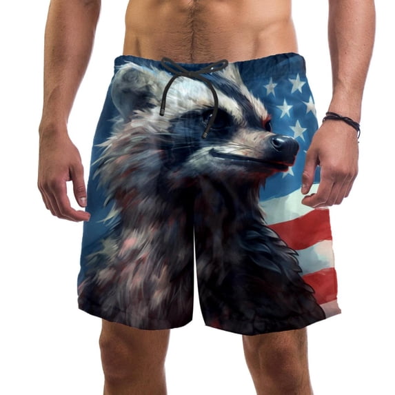 luoweisi Men's Beach Shorts Quick Dry Swim Trunks with Mesh Lining Raccoon 2XL