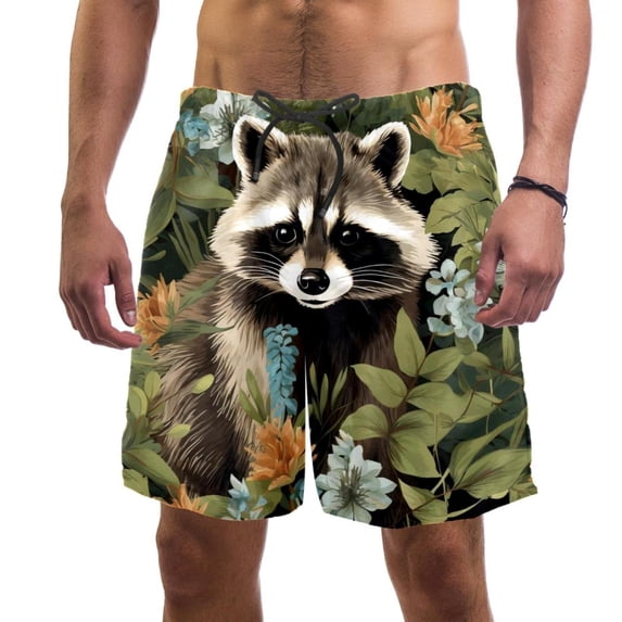 luoweisi Men's Beach Shorts Quick Dry Swim Trunks with Mesh Lining Raccoon 2XL