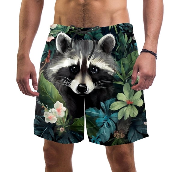 luoweisi Men's Beach Shorts Quick Dry Swim Trunks with Mesh Lining Raccoon L