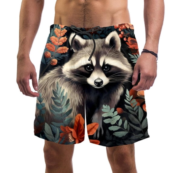 luoweisi Men's Beach Shorts Quick Dry Swim Trunks with Mesh Lining Raccoon M