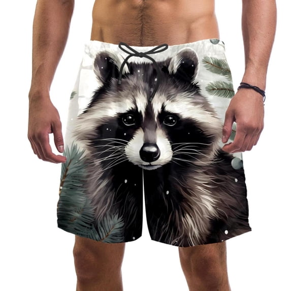 luoweisi Men's Beach Shorts Quick Dry Swim Trunks with Mesh Lining Raccoon M