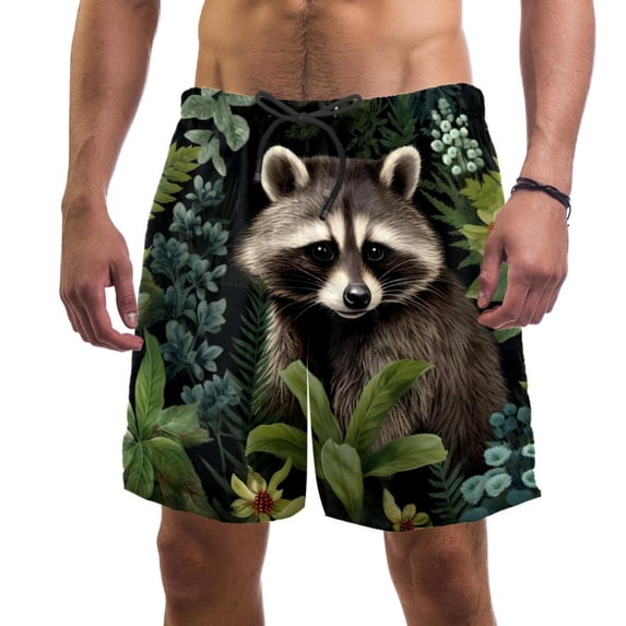 luoweisi Men's Beach Shorts Quick Dry Swim Trunks with Mesh Lining Raccoon M