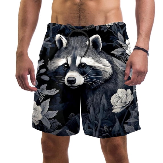 luoweisi Men's Beach Shorts Quick Dry Swim Trunks with Mesh Lining Raccoon M
