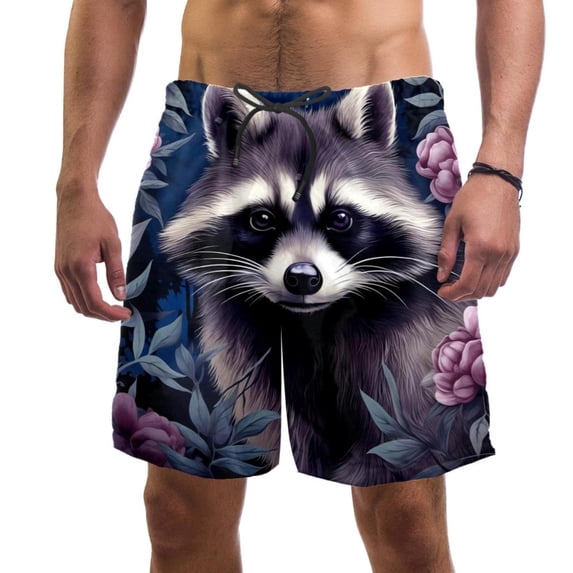 luoweisi Men's Beach Shorts Quick Dry Swim Trunks with Mesh Lining Raccoon S