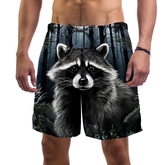 luoweisi Men's Beach Shorts Quick Dry Swim Trunks with Mesh Lining Raccoon S