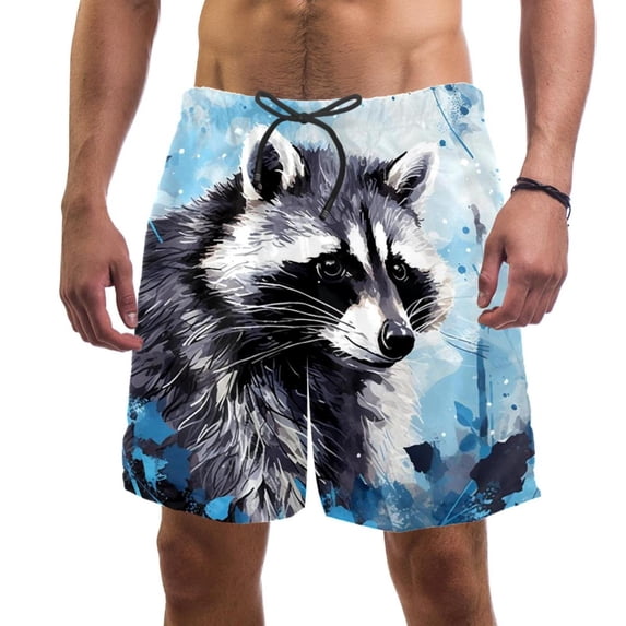 luoweisi Men's Beach Shorts Quick Dry Swim Trunks with Mesh Lining Raccoon XL