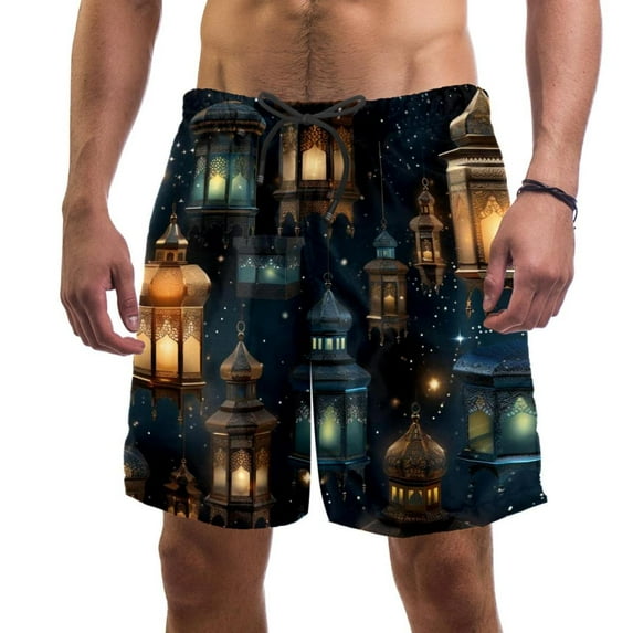 luoweisi Men's Beach Shorts Quick Dry Swim Trunks with Mesh Lining Retro Lantern 2XL