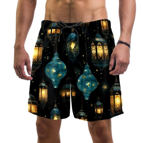 luoweisi Men's Beach Shorts Quick Dry Swim Trunks with Mesh Lining Retro Lantern L