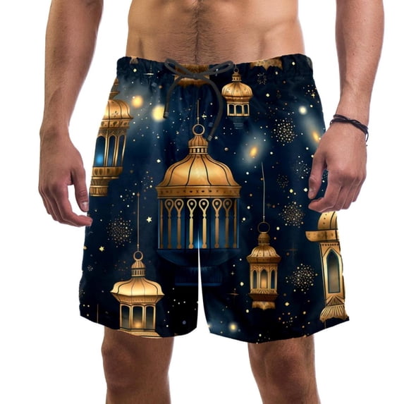 luoweisi Men's Beach Shorts Quick Dry Swim Trunks with Mesh Lining Retro Lantern L