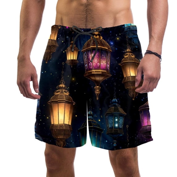 luoweisi Men's Beach Shorts Quick Dry Swim Trunks with Mesh Lining Retro Lantern L