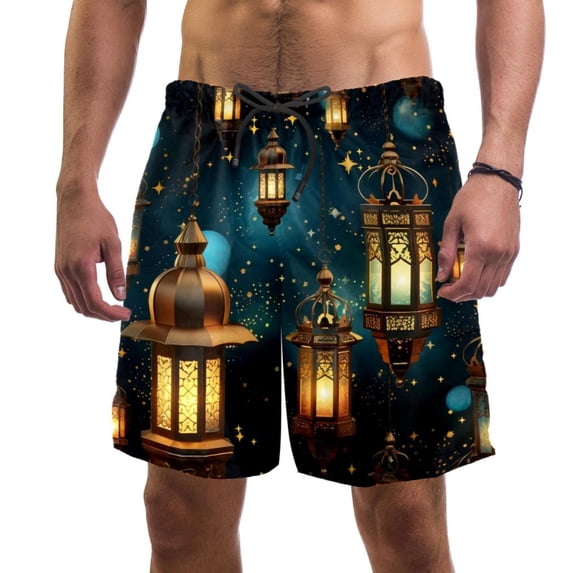 luoweisi Men's Beach Shorts Quick Dry Swim Trunks with Mesh Lining Retro Lantern M