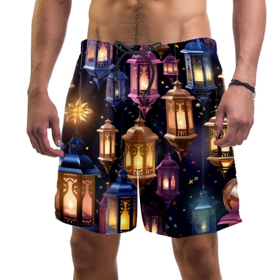 luoweisi Men's Beach Shorts Quick Dry Swim Trunks with Mesh Lining Retro Lantern XL