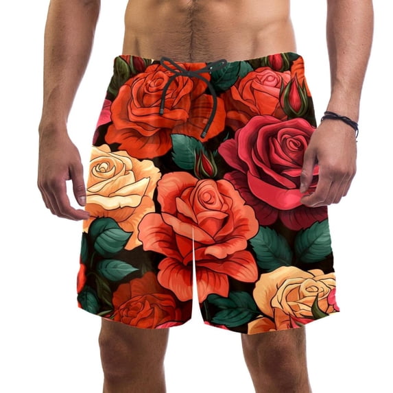 luoweisi Men's Beach Shorts Quick Dry Swim Trunks with Mesh Lining Roses 2XL