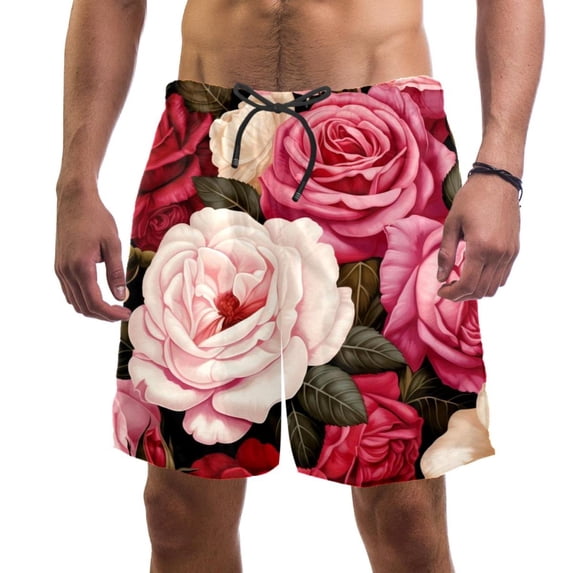 luoweisi Men's Beach Shorts Quick Dry Swim Trunks with Mesh Lining Roses 2XL