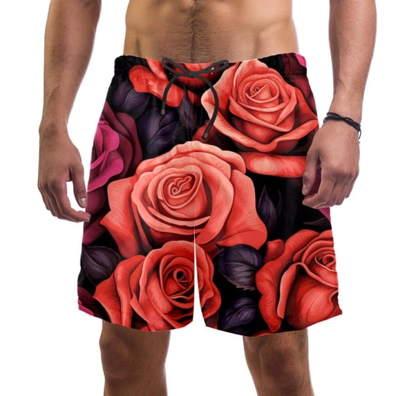 luoweisi Men's Beach Shorts Quick Dry Swim Trunks with Mesh Lining Roses 2XL