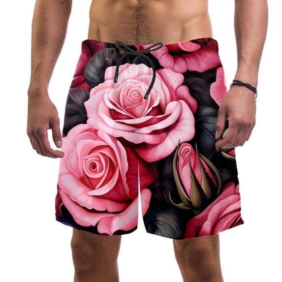 luoweisi Men's Beach Shorts Quick Dry Swim Trunks with Mesh Lining Roses L