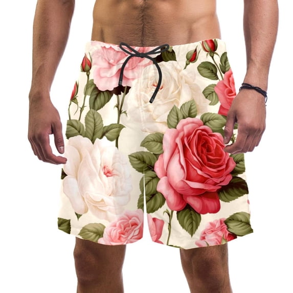 luoweisi Men's Beach Shorts Quick Dry Swim Trunks with Mesh Lining Roses L