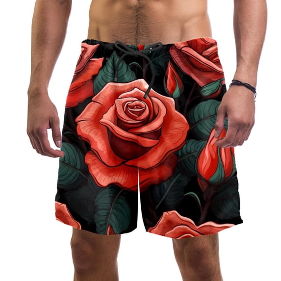 luoweisi Men's Beach Shorts Quick Dry Swim Trunks with Mesh Lining Roses L
