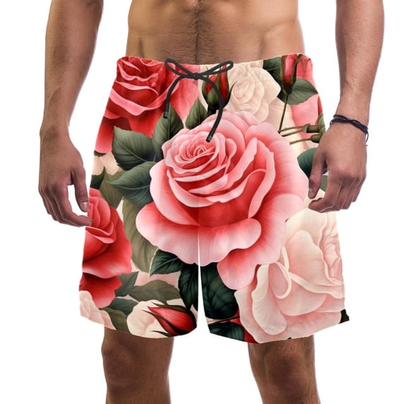 luoweisi Men's Beach Shorts Quick Dry Swim Trunks with Mesh Lining Roses L