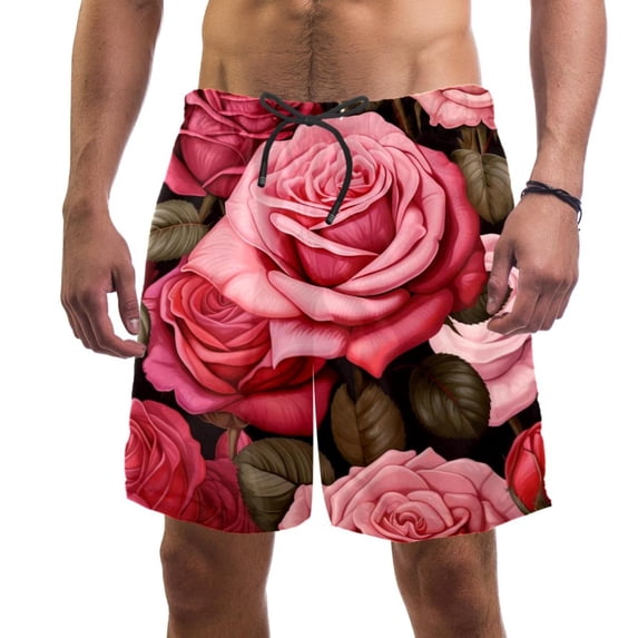 luoweisi Men's Beach Shorts Quick Dry Swim Trunks with Mesh Lining Roses L