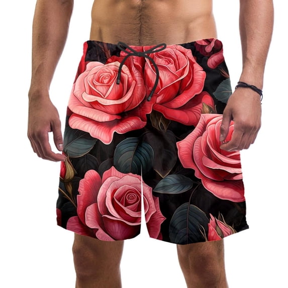 luoweisi Men's Beach Shorts Quick Dry Swim Trunks with Mesh Lining Roses XL