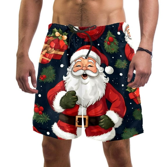 luoweisi Men's Beach Shorts Quick Dry Swim Trunks with Mesh Lining Santa Claus 2XL