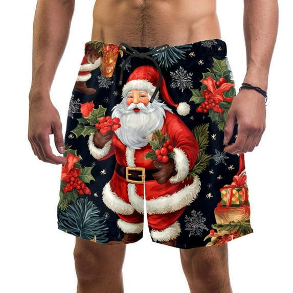 luoweisi Men's Beach Shorts Quick Dry Swim Trunks with Mesh Lining Santa Claus L