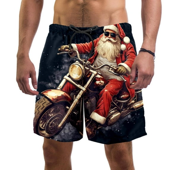 luoweisi Men's Beach Shorts Quick Dry Swim Trunks with Mesh Lining Santa Claus Motorcycle 2XL