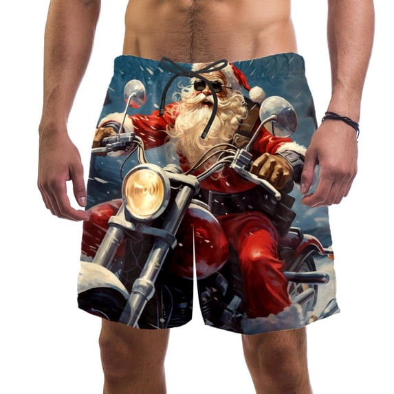 luoweisi Men's Beach Shorts Quick Dry Swim Trunks with Mesh Lining Santa Claus Motorcycle L