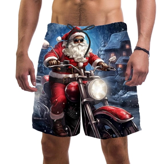 luoweisi Men's Beach Shorts Quick Dry Swim Trunks with Mesh Lining Santa Claus Motorcycle L