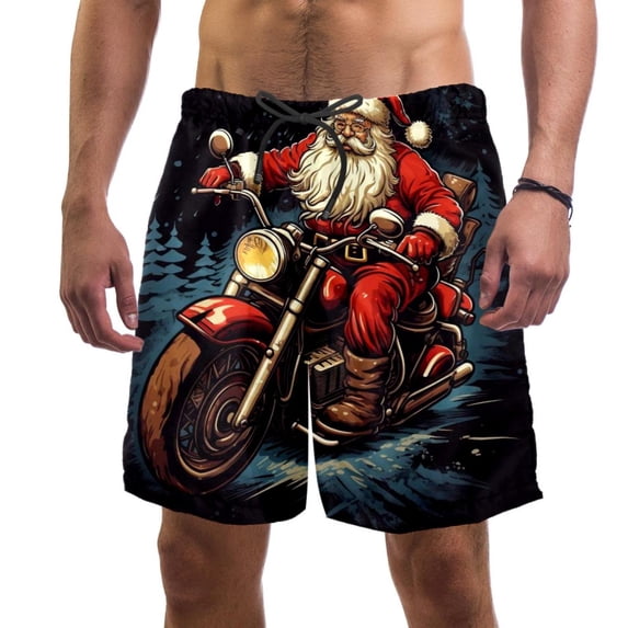 luoweisi Men's Beach Shorts Quick Dry Swim Trunks with Mesh Lining Santa Claus Motorcycle L