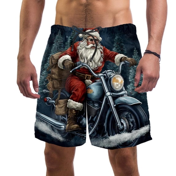 luoweisi Men's Beach Shorts Quick Dry Swim Trunks with Mesh Lining Santa Claus Motorcycle M