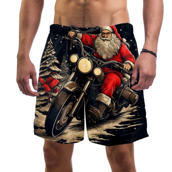 luoweisi Men's Beach Shorts Quick Dry Swim Trunks with Mesh Lining Santa Claus Motorcycle S