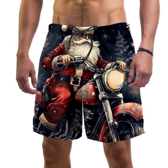 luoweisi Men's Beach Shorts Quick Dry Swim Trunks with Mesh Lining Santa Claus Motorcycle XL