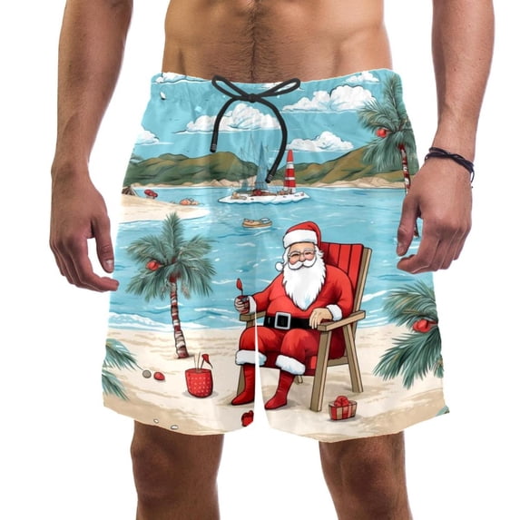 luoweisi Men's Beach Shorts Quick Dry Swim Trunks with Mesh Lining Santa Claus Vacation S