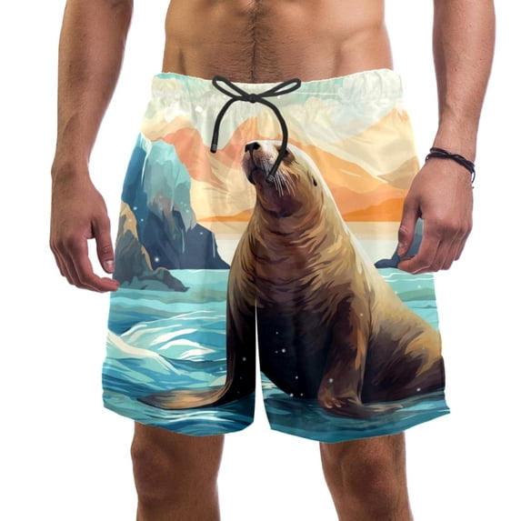 luoweisi Men's Beach Shorts Quick Dry Swim Trunks with Mesh Lining Sea Lion L