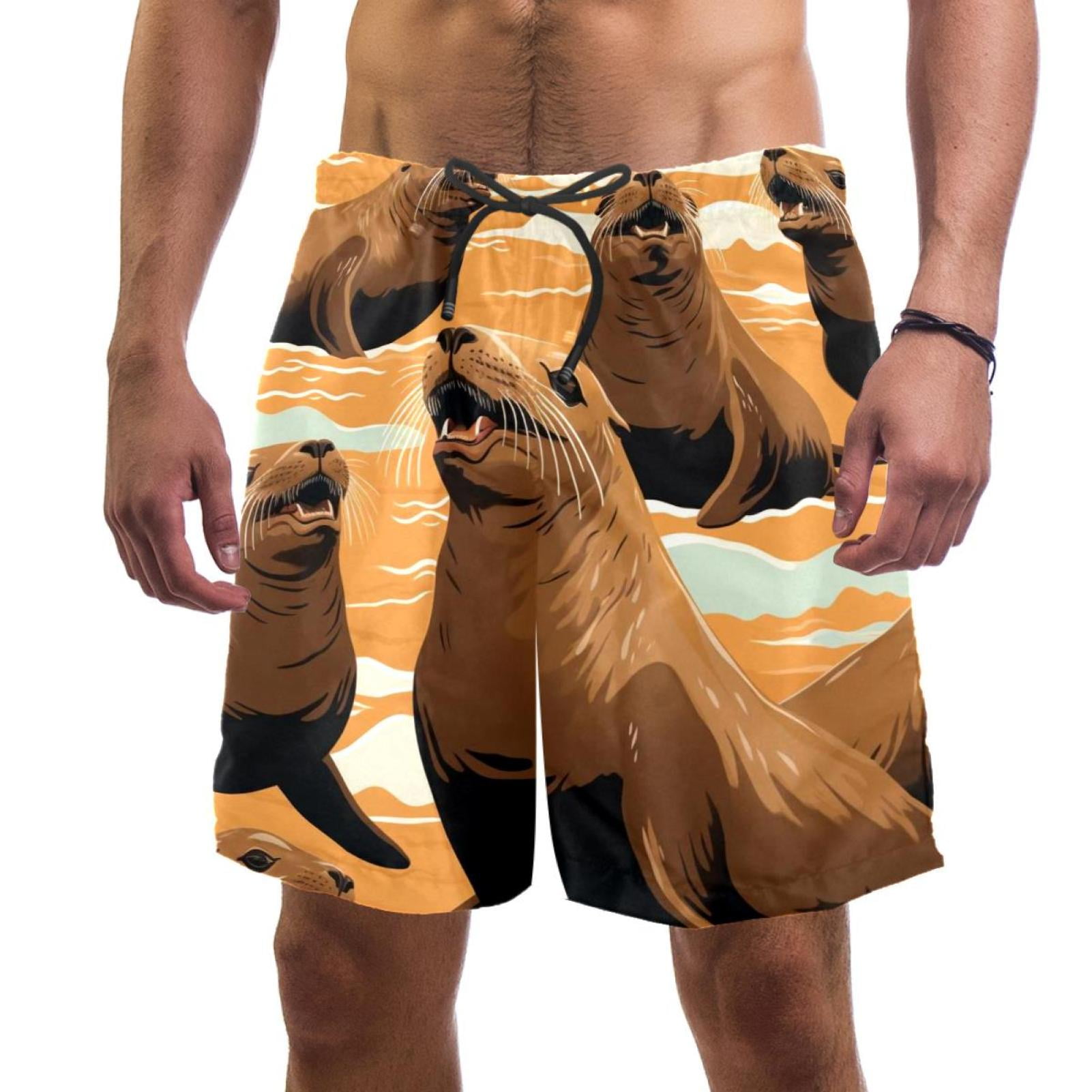 luoweisi Men's Beach Shorts Quick Dry Swim Trunks with Mesh Lining Sea Lion M