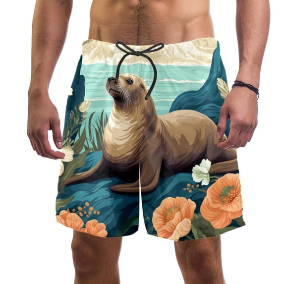 luoweisi Men's Beach Shorts Quick Dry Swim Trunks with Mesh Lining Sea Lion S