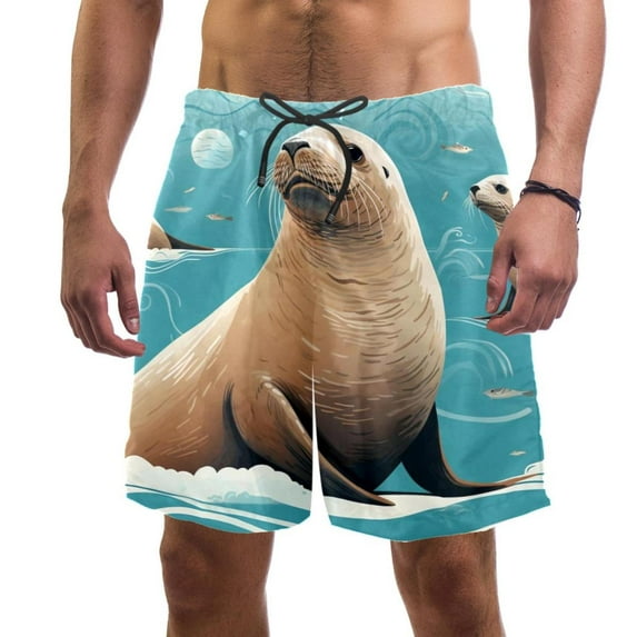 luoweisi Men's Beach Shorts Quick Dry Swim Trunks with Mesh Lining Sea Lion XL