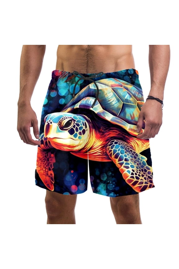 Men's Beach Shorts Quick Dry Swim Trunks with Mesh Lining Sea Turtle 2XL