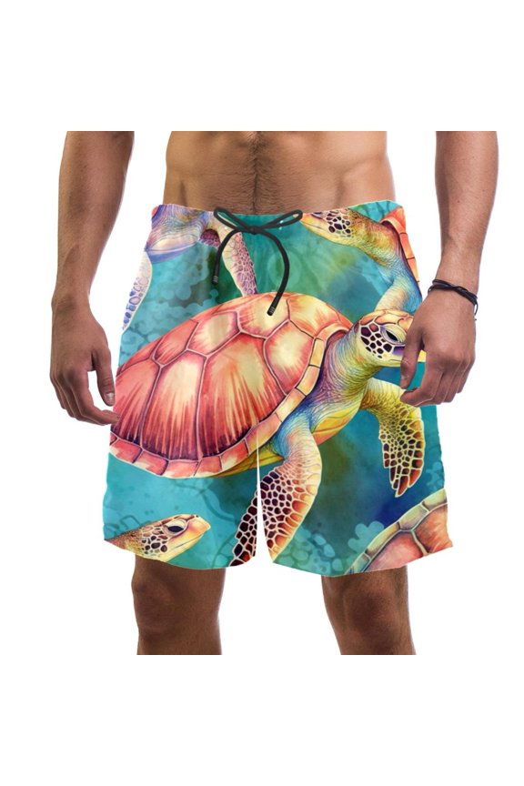 Men's Beach Shorts Quick Dry Swim Trunks with Mesh Lining Sea Turtle 2XL