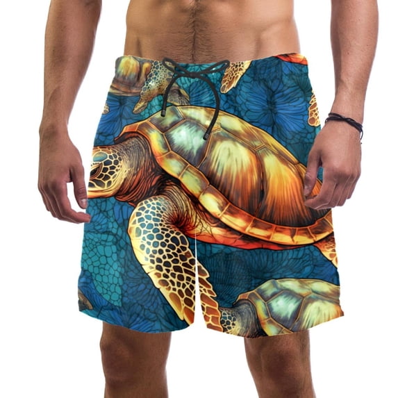 luoweisi Men's Beach Shorts Quick Dry Swim Trunks with Mesh Lining Sea Turtle 2XL