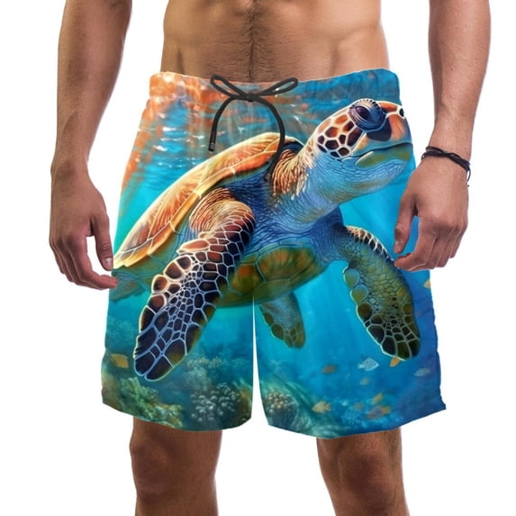 luoweisi Men's Beach Shorts Quick Dry Swim Trunks with Mesh Lining Sea Turtle L