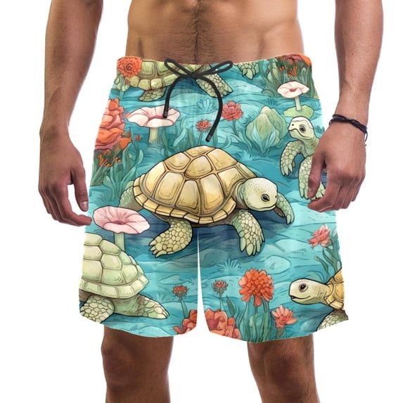 luoweisi Men's Beach Shorts Quick Dry Swim Trunks with Mesh Lining Sea Turtle L