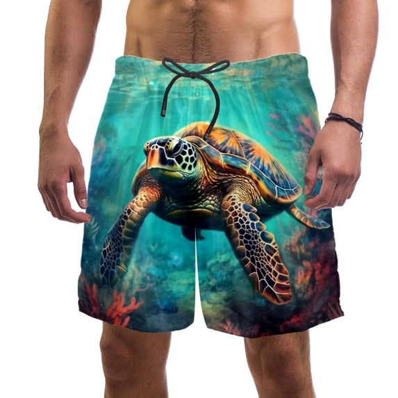luoweisi Men's Beach Shorts Quick Dry Swim Trunks with Mesh Lining Sea Turtle L