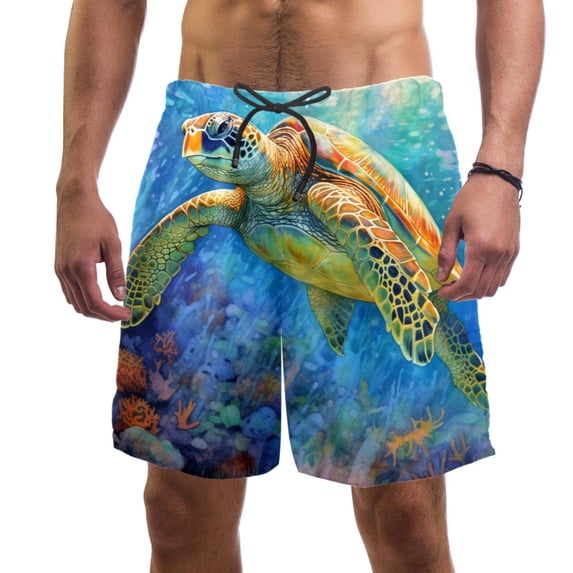 luoweisi Men's Beach Shorts Quick Dry Swim Trunks with Mesh Lining Sea Turtle L