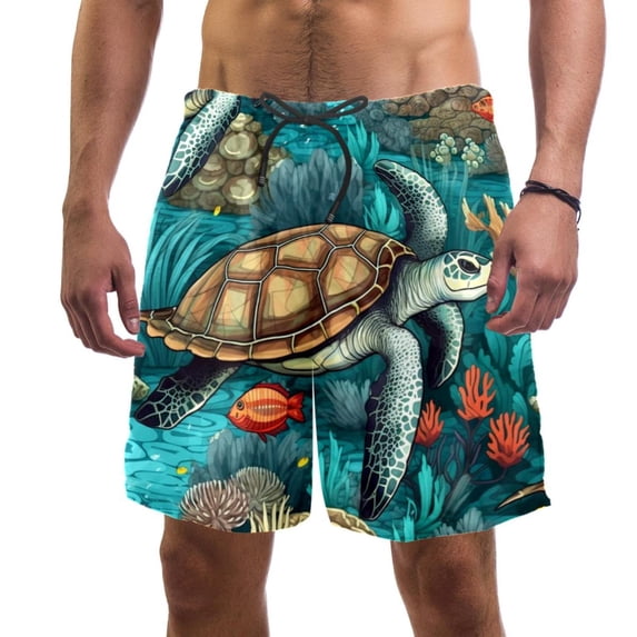 luoweisi Men's Beach Shorts Quick Dry Swim Trunks with Mesh Lining Sea Turtle M