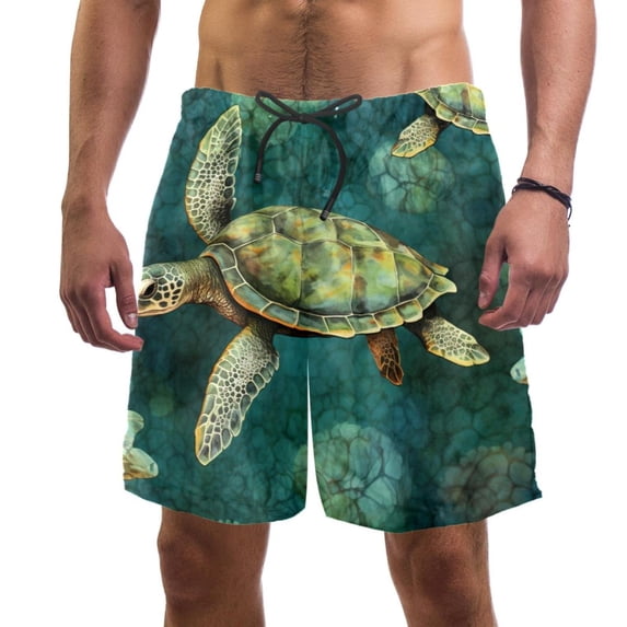 luoweisi Men's Beach Shorts Quick Dry Swim Trunks with Mesh Lining Sea Turtle M